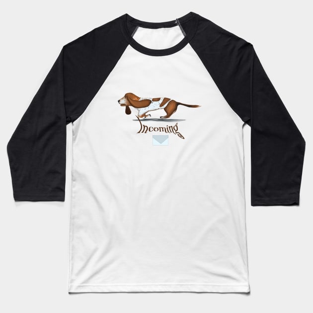 Happy Basset Hound Baseball T-Shirt by Brushes with Nature